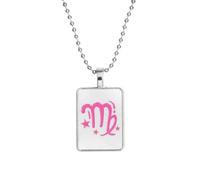 PAMTIER Zodiac Sign Necklace For Women Men Couples Square Spirit Pendant Astrology Celestial Constellation Horoscope Stainless Steel Simple Bead Chain Jewellery Virgo