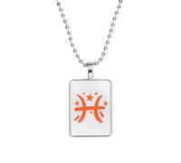 PAMTIER Zodiac Sign Necklace For Women Men Couples Square Spirit Pendant Astrology Celestial Constellation Horoscope Stainless Steel Simple Bead Chain Jewellery Pisces