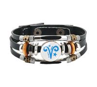 PAMTIER Zodiac Signs Spirit Bracelets for Women Men Couples Multi-Layered Constellation Colourful Horoscope Handmade Adjustable Bangles Wristband Jewellery Aries