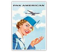 Pan American World Airways - Airline Stewardess - Vintage Airline Travel Poster c.1960s - Master Art Print 10in x 14in