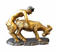 Pan and Goat Bronze Statue Set - 2pcs Real Solid Bronze Mythological Art Figurines - Handmade Greek Classical Sculptures