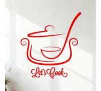 Pan and Ladle Let's Cook Motivation Words Kitchen Engraving Decals Waterproof 42x46.3cm Red