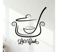 Pan and Ladle Let's Cook Motivation Words Kitchen Fine Carving Stickers Art Decoration 35x38.6cm Black