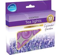 Pan Aroma Lavender Garden Scented Tea Lights, Essential Oil Infused, 1.4cm x 14.9cm, 140g, 12 Pack, Indoor Use, Home Fragrance and Aromatherapy (Lavender Garden)