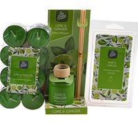 Pan Aroma Lime & Ginger Fragrance Diffuser, Melts, Incense, Candles 3 Piece Gift Set