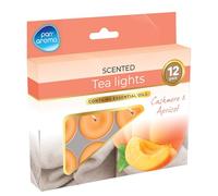 Pan Aroma Scented Tea-Lights - 12 Pack | Infused with Essential Oils | Multiple Scents (12 Pack, Cashmere & Apricot)