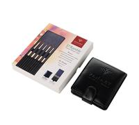 Pan Art Travel Brush Set - Faux Leather Watercolor Set | Ideal for Artists & Travel Enthusiasts | Compact & Lightweight - Gold, Brown, Beige - 5 Pieces