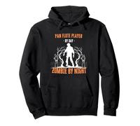 Pan Flute Player by Day Zombie by Night Funny Halloween Pullover Hoodie
