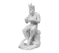 Pan Greek God Satyr Figurine Playing Flute - Handmade Greek Mythology Statue - Cast Marble Sculpture