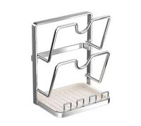 Pan Lid Organizer - Stainless Steel Multi-Layer Kitchen Storage, Tiered Step Rack Style | Open Front Access, Silicone Edge Protectors, Heavy Gauge Wire Construction, Compact Countertop Footprint