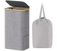 Pan Peer 100L Laundry Basket with Lid and Pocket Dirty Clothes Bin with Bamboo Handles and A Removable Laundry Bag Large Portable Laundry Hamper for Bedroom, Bathroom, Laundry Room (Grey)