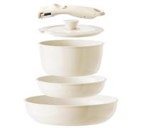 Pan Set Removable Handle, Pan 20/26 cm, Pot 20 cm, Ceramic Cookware Set for Camping, Non-Stick Frying Pan Induction, PTFE Free, PFAS Free, PFOA Free, Space Saving, Dishwasher Safe, Oven Safe