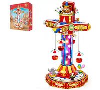 PAN TASY Circus Paradrop Building Block Set-Retro Carnival Display Model with LED Lights, Motorized Paradrop, Colorful Star Columns, Magic Box Teddy Bear & Ornaments, Type-C Powered Adult Collector