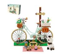 PAN TASY Flower Bicycle Building Set for Adults | Vintage floral bike with customisable baskets, spring picnic accessories and puppy figure, cottagecore botanical home décor