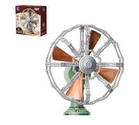 PAN TASY Vintage Desk Fan Building Set, Gemotoriseerd Oscillerend Mechanisch Bakstenen Model, Retro Groene Bureauventilator Verzamelobject Bureau Decoratie voor Volwassenen