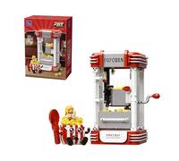 PAN TASY Vintage Popcorn Machine Building Set for Adults | Retro model with interactive hand crank, realistic popcorn pieces and character figure, collectible display for desk or shelf