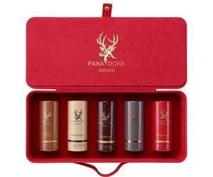 Pana-Dora-Sweden Unisex-fragrances Swedish-LeatherRedTravel Set Extrait de Parfum Imperial Wood 15 ml + Eau de Parfum Moonlight 15 ml + Eau de Parfum Orchestra 15 ml + Extrait de Parfum Swedish Leathe