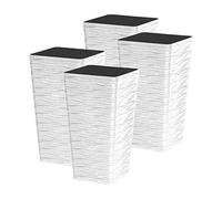 Panache Wave Tall Gloss Plastic Planter - White, Set of 4 - 42cm (H) x 23cm (Dia) - Suitable for Indoor or Outdoor Use.