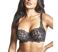 Panache Women’s Allure Full Cup Bra - Sheer Lace with Side Sling & Power Mesh Support, Black/Latte, 36H US