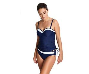 Panache Women's Swim Anya Cruise Bra Sized Molded Bandeau Tankini, Navy/White, (32) F