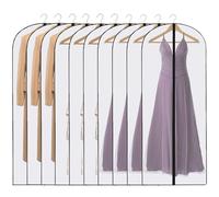 PanAcratis 10 PCS Long Dress Bags Covers, Clear Polyester Zipper Garment Bags for Clothes, Jackets, Shirts, Suits, Coats