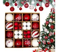 PanAcratis 44 PCS Xmas Ball Decorations Sparkling Baubles Balls, Shatterproof Hanging Ornaments, Red and White, Plastic, Christmas, Traditional