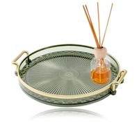PanAcratis Golden Green Decorative Trays, Trinket Dish Round Trays for Eating on Lap, Home Decor Serving Tray Dinner Tray for Food Serving Suitable for Holding Jewelry Fruits Snacks (30 × 27 × 3.5cm)