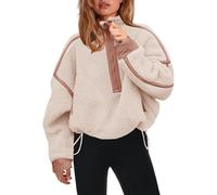 Panadila Women’s Sherpa Fleece Sweatshirt with Half Zip, Soft, Oversized with Pockets, Warm, Furry, beige, XL