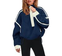 Panadila Womens Half Zip Sherpa Fleece Pullover Soft Oversized Sweatshirt with Pockets Warm Fuzzy Sweater, Midnight Blue, XL
