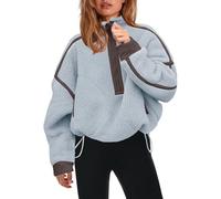 Panadila Womens Half Zip Sherpa Fleece Pullover Soft Oversized Sweatshirt with Pockets Warm Fuzzy Sweater, Dusty Blue, XL