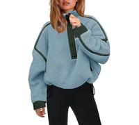 Panadila Womens Half Zip Sherpa Fleece Pullover Soft Oversized Sweatshirt with Pockets Warm Fuzzy Sweater, Dusty Blue Green, Large