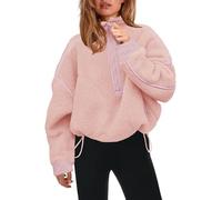 Panadila Womens Half Zip Sherpa Fleece Pullover Soft Oversized Sweatshirt with Pockets Warm Fuzzy Sweater, Dusty Pink, XL