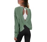 Panadila Womens Open Back Workout Top Long Sleeve Athletic Shirts Casual Crop Running Tee Y2k Yoga, Army Green, S
