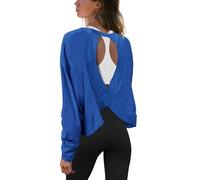 Panadila Womens Open Back Workout Top Long Sleeve Athletic Shirts Casual Crop Running Tee Y2k Yoga, Royal Blue, S