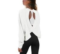 Panadila Womens Open Back Workout Top Long Sleeve Athletic Shirts Casual Crop Running Tee Y2k Yoga, White, S