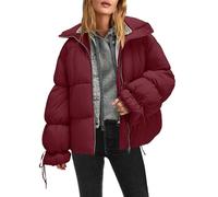 Panadila Womens Oversized Puffer Jacket Warm Winter Cozy Coats Casual Baggy Full Zip Up Puffer Coat with Pockets, Cherry Red, L