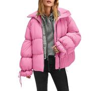 Panadila Womens Oversized Puffer Jacket Warm Winter Cozy Coats Casual Baggy Full Zip Up Puffer Coat with Pockets, Pink, M