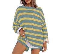 Panadila Womens Striped Sweater Set Oversized Lounge Sets Matching Pajamas Long Sleeve Sweater Top and Shorts, Dusty Green Yellow, XS