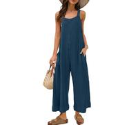 Panadila Womens Waffle Knit Jumpsuit Casual Wide Leg Jumpsuits Oversized Long Rompers Open Back Loose Overalls, Navy, Large