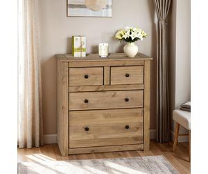 Panama 2+2 Chest of Drawers Solid Pine Wooden Bedroom Storage Cabinet Rustic Oak