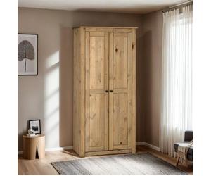 Panama 2 Door Double Wardrobe Waxed Pine Finish Shelves Bedroom Furniture