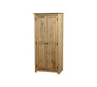 Panama 2 Door Wardrobe with Hanging Rail and Shelf in Natural Wax Metal Handles