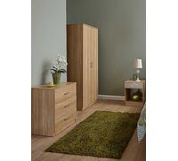 Panama 2 Dr Wardrobe, 3 Dw Chest & 1 Dw Bedside 3 Pce Bedroom Set Oak