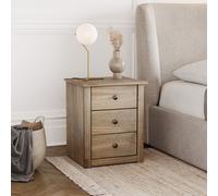 Panama 3-Drawer Bedside Cabinet - Solid Pine, Oak Finish (Code 333327)