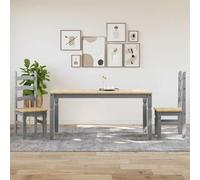 Panama 3-Piece Dining Set Grey Solid Pine Dining Table Set Modern Scandinavian Country House Style for Dining Room Kitchen Compact Robust Space Saving