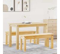 Panama 3-Piece Dining Set Solid Pine Dining Table Set with 2 Benches 117 x 60 x 75 cm Wood Modern Scandinavian for Dining Room Kitchen Rustic Space Saving Compact Seating Set