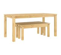 Panama 3-Piece Dining Set Solid Pine Wood with 160 x 80 cm Table, 2 Benches, Rustic Scandinavian, Space-Saving for Dining Room, Kitchen, Modern Wooden Furniture Set