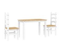 Panama 3-Piece Dining Set White Solid Pine Dining Table Set for Dining Room Kitchen Scandinavian Country House Style Modern Space-Saving and Robust
