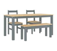 Panama 4-Piece Dining Set Grey Solid Pine Dining Table Set with Bench and Chairs for Dining Room Kitchen in Country House Style Rustic Modern Space Saving
