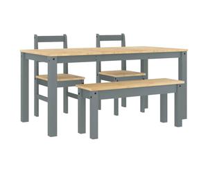 Panama 4-Piece Dining Set Grey Solid Pine Dining Table Set with Bench and Chairs for Dining Room Kitchen in Country House Style Rustic Modern Space Saving